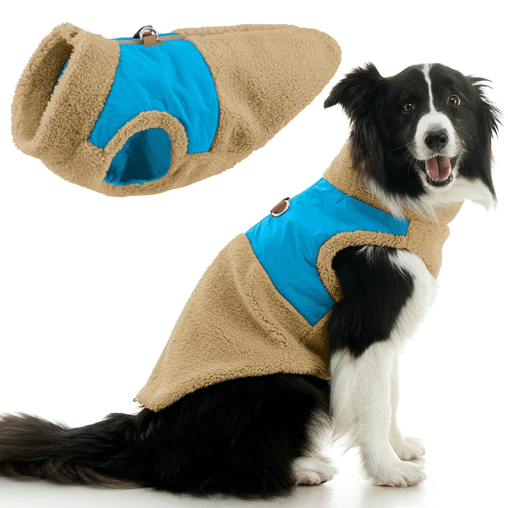 Gilet harnais chien Gooby crème zippé pour éviter les frissons lors des sorties