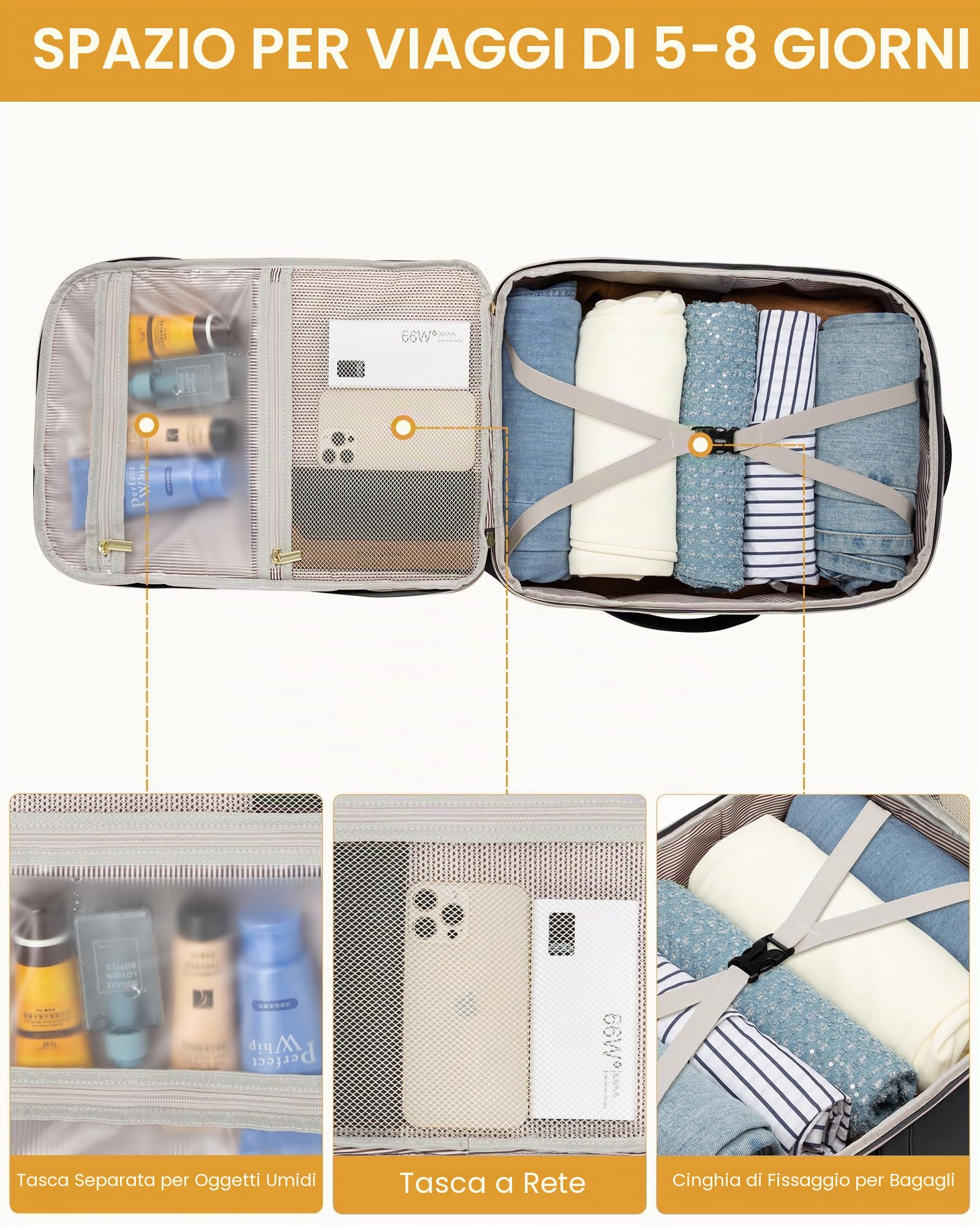 LOVEVOOK Zaino da Viaggio Aereo Bagaglio a Mano, Impermeabile Zaini Trolley Donna 50L Cabin Max per Ryanair Easyjet, Grande Zaino Porta PC 18 Pollici Valigia Borsa a Zainetto, Nero