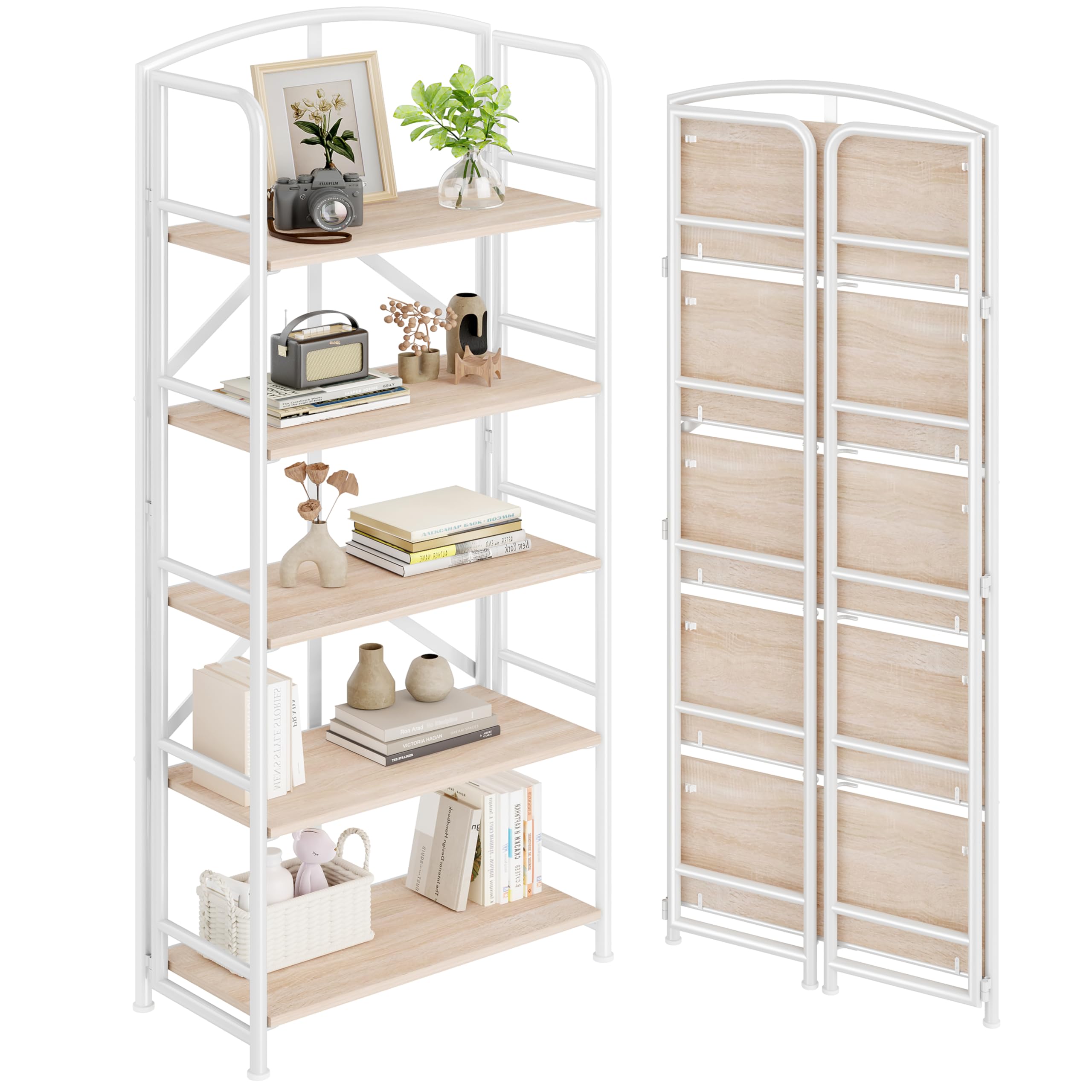 no-assembly folding bookshelf storage shelves 5 tiers vintage multifunctional plant flower stand storage rack shelves bookcase for home office