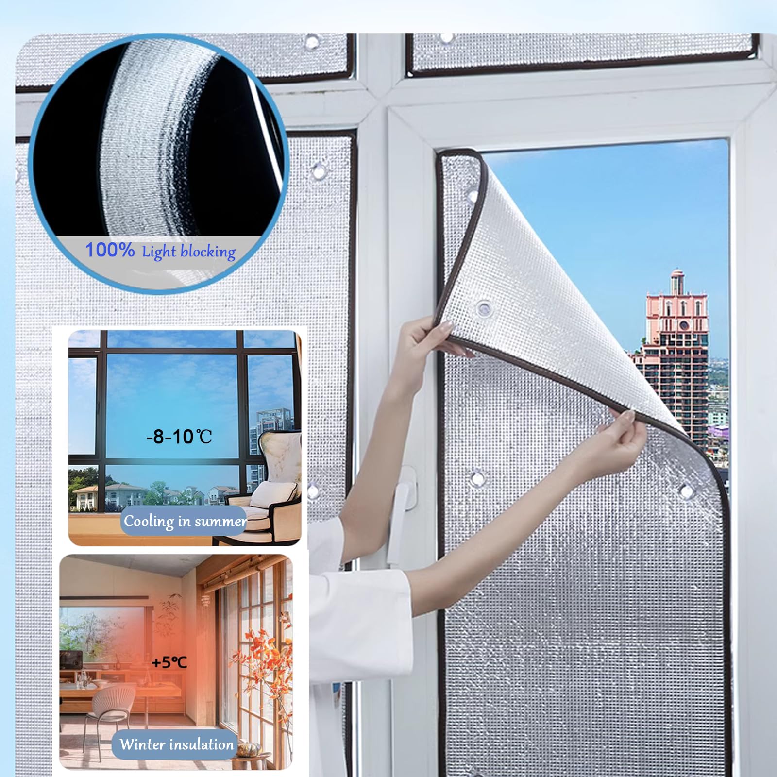 Aislamiento Película de Protección Solar,Película Reflectante para Ventana Control de Calor,Anti UV para el Hogar,Edificios,Película Aluminizada de 9 mm de Espesor (100x280cm/39 x110)