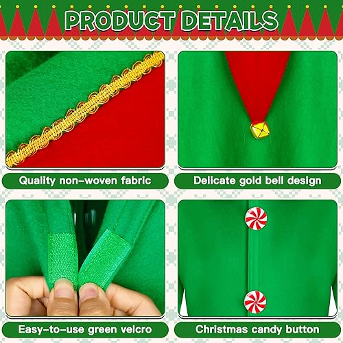 Miniatura 8 de QZYL 9 piezas de disfraz de elfo de Navidad, disfraz de Santa Claus, traje de cosplay, vestido, orejas de cinturón, calcetines, sombrero de elfo,