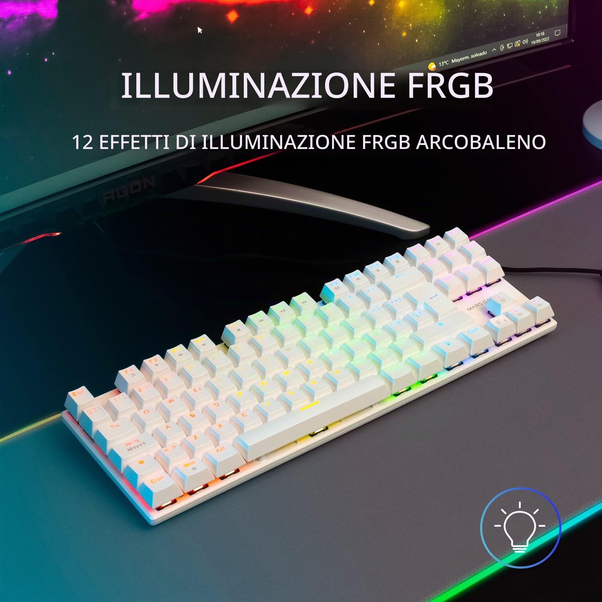Mars Gaming MK80 Bianco, Tastiera Gaming Meccanica TKL FRGB, Antighosting, Switch Meccanico Rosso, Lingua Italiano