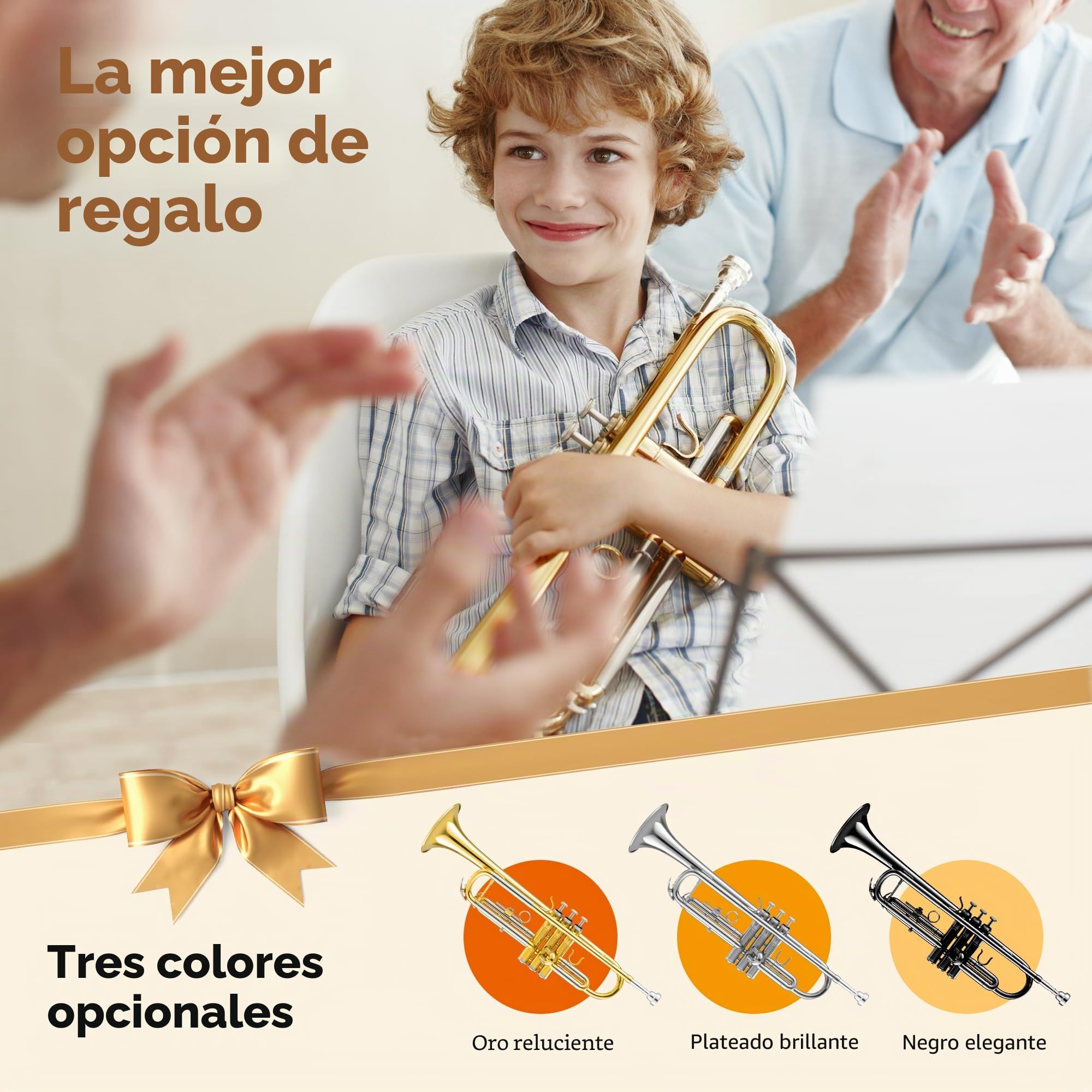 CAHAYA Juego de trompeta Bb para estudiantes y principiantes, material de latón con estuche duro, guantes y boquilla