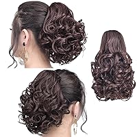Vista 14 de SYXLCYGG Clip de pinza para cola de caballo, extensiones de colas de caballo de color marrón oscuro, onduladas, 14 pulgadas, 4.3 onzas, piezas