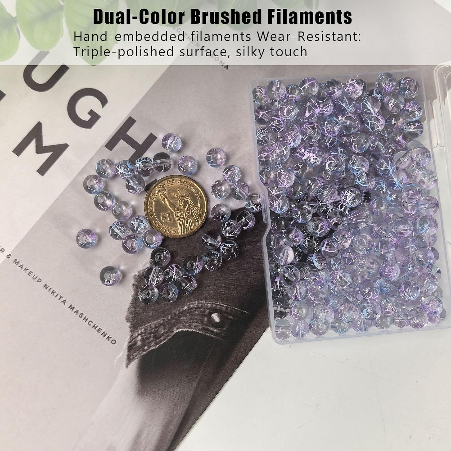 Drawn Glass Beads - 200pcs Crystal Clear Round Beads for Jewelry Making, Bracelets, DIY Crafts - Solid & Durable Sturdy Beads for Stringing, Wire Wrapping, and Home Decor (Blue&Purple 8mm) - Image 5