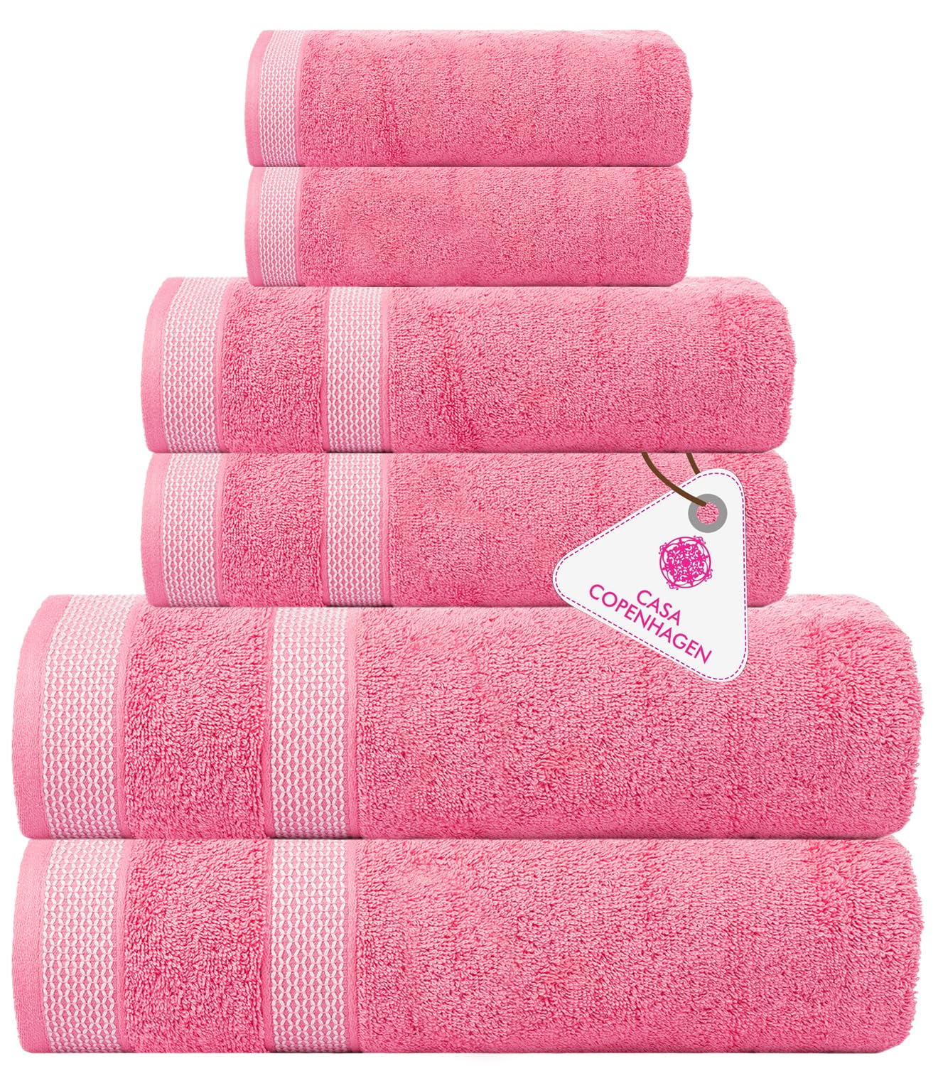 Casa Copenhagen, 6teiliges Designer Handtuch Geschenkset aus 100% ägyptischer Baumwolle -Taffy Rosa, 600 g/m² (2Badetücher, 2Handtücher, 2Waschhandschuhe) Geschenkbox für Damen & Herren