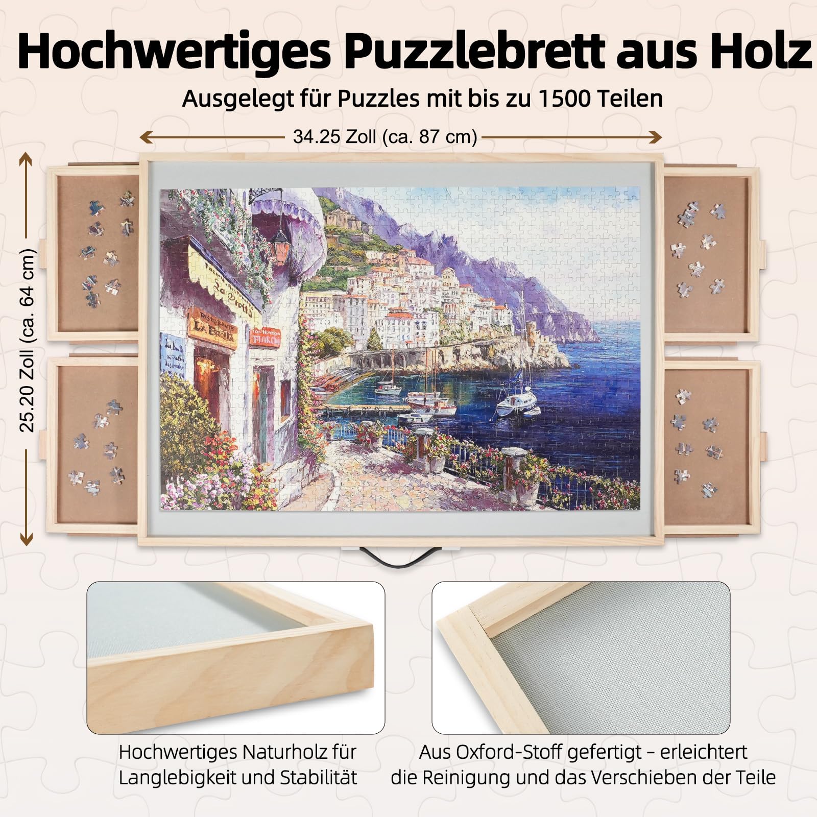 Truwheelz Tavolo Puzzle Regolabile 1500 Pezzi - 90x67 Cm Con 4+2 Cassetti E Copertura Protettiva - 3