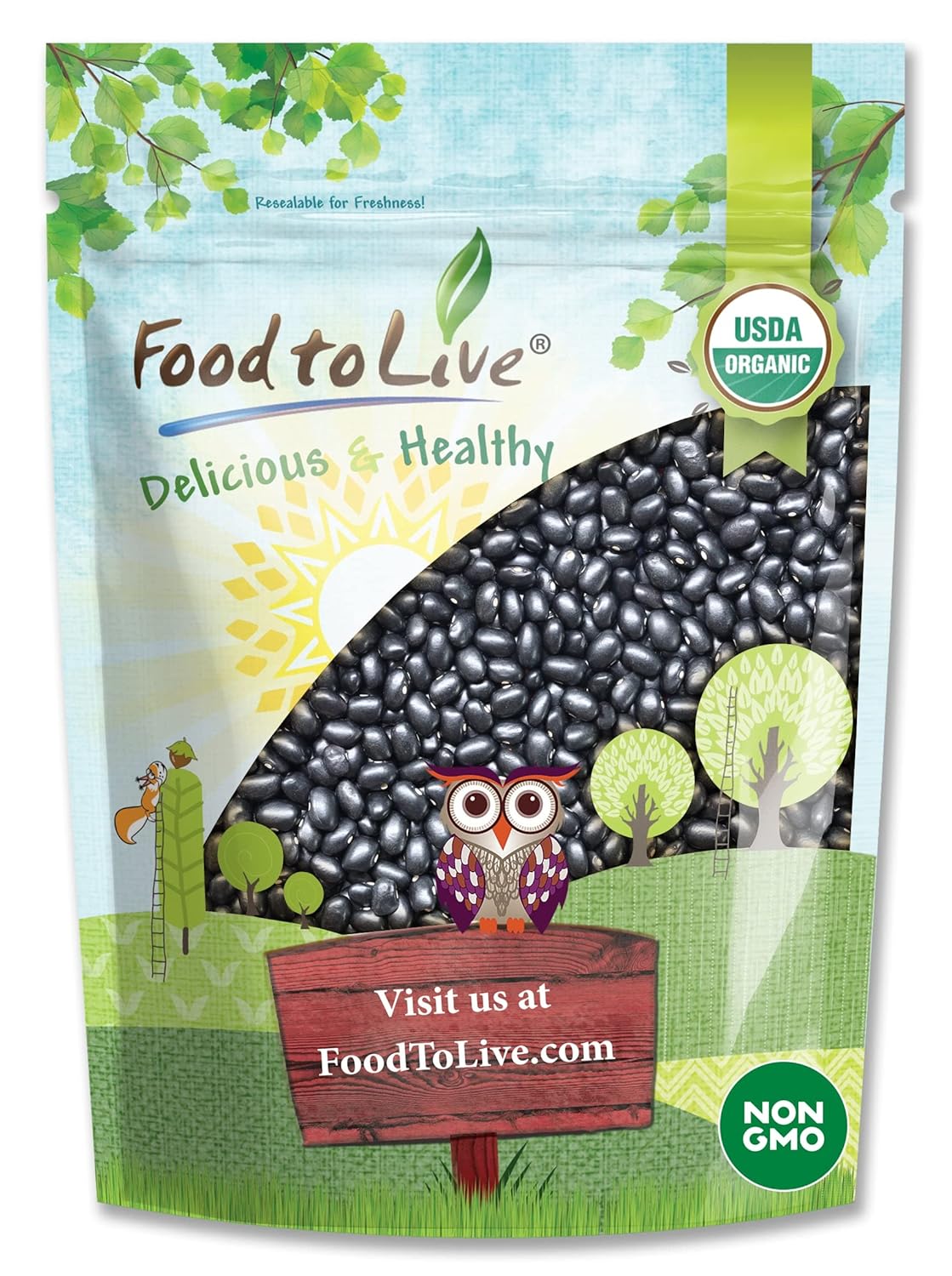 Food to Live Organic Black Beans 3 lbs Bulk - Non-GMO Sproutable Dried Beans, Vegan Kosher Protein Fiber Rich for Soups Salads Chili