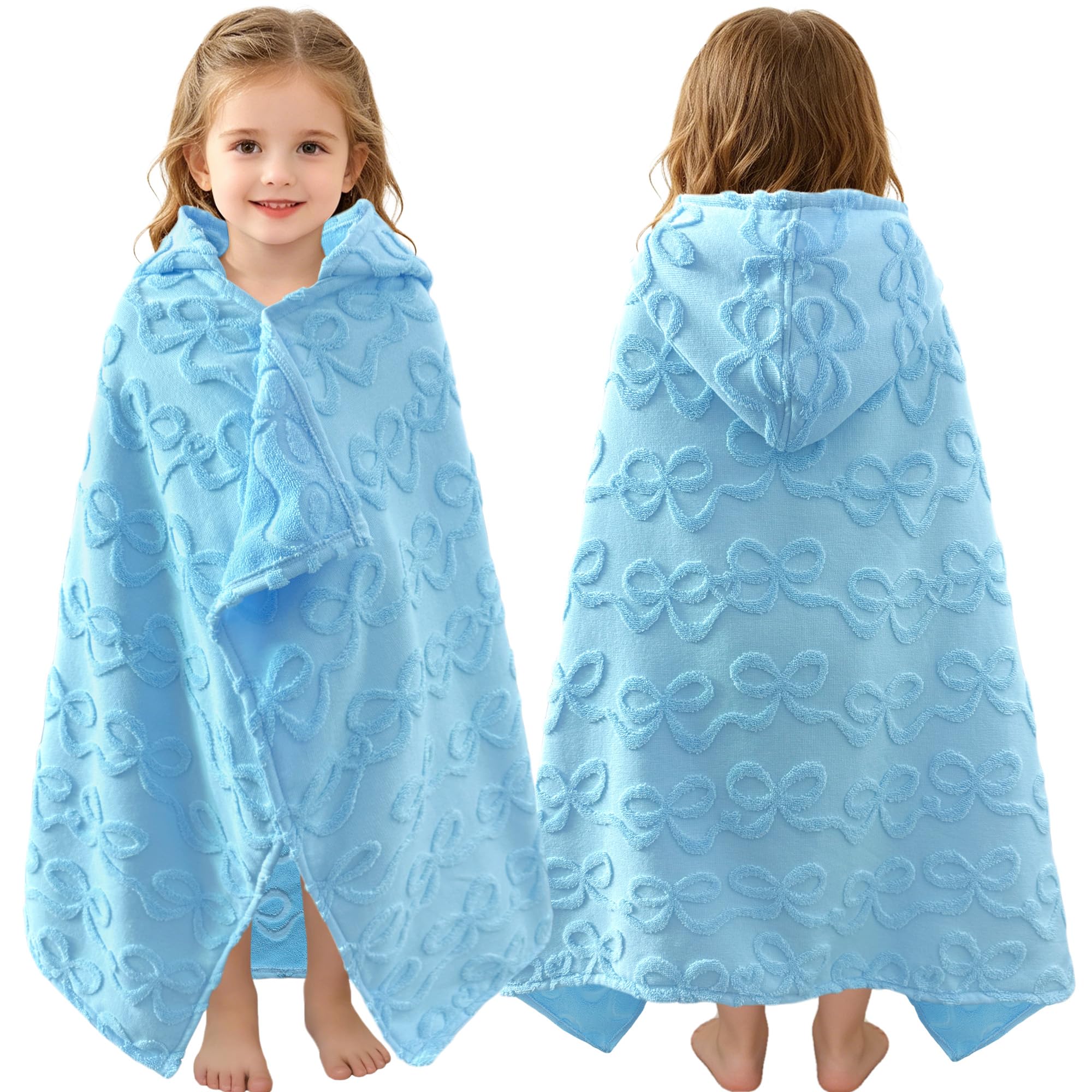 VOOVA & MOVAS Blue Bow Toddler Wearable Towel,0-3Years,100%Cotton,Absorbent | 40"x25", Beach Pool Bath Towel,Gift for Boys,Wearable Towel,Thick,Ultra Gentle,Machine Washable Durable,Premium Quality
