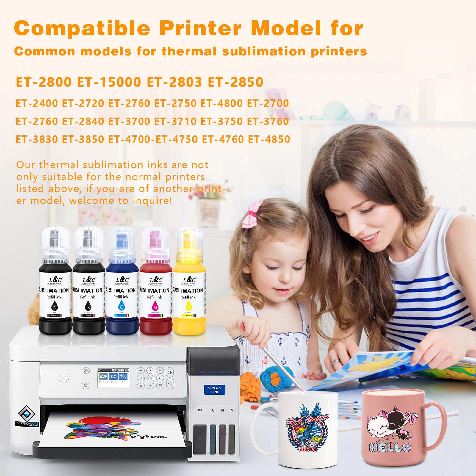 L&C Atrament sublimacyjny 500 ml do drukarki Epson Ecotank 2400 ET2830 2815 4810 ET2720 ET2760 ET2750 ET2850 EcoTank (KKCMY)