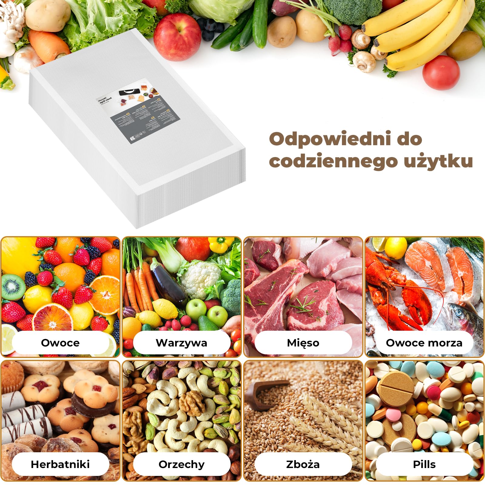 Worki Próżniowe do żywności 100 worków 28 x 40 cm, Profesjonalne Worki Foliowe do Zgrzewacza Próżniowego bez BPA, do Zamrażani/Sous Vide/świeżość, Mocne i Odporne na Rozerwanie