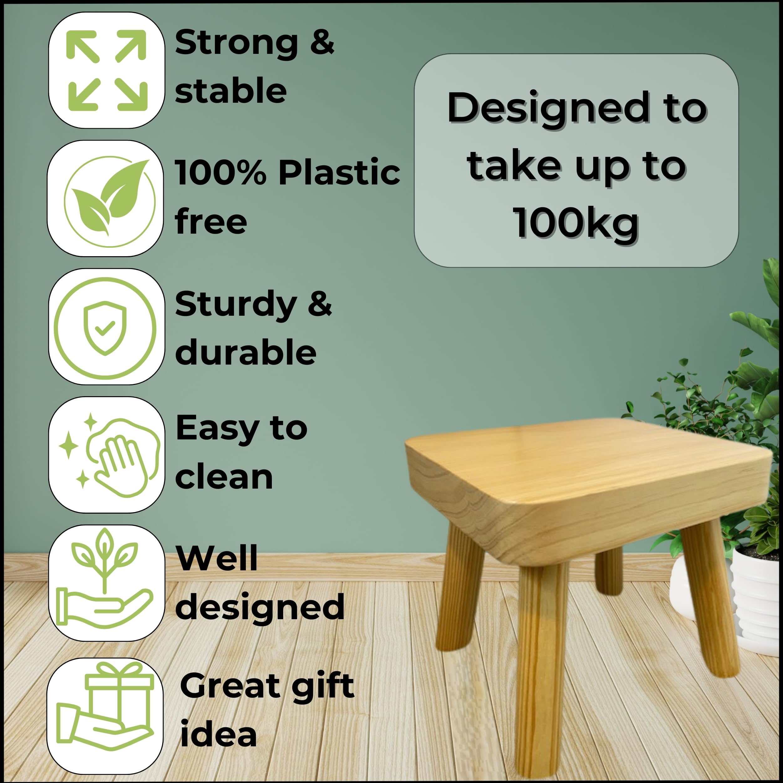 Plant Stand Wooden Table Stool Display Wood Stands Plants Indoor Step Kids Flower Pot Planter Side Table Mini Pots Holder Holders Small Bedroom Bathroom Living Room Kitchen Bedside Garden (Small) - Image 2
