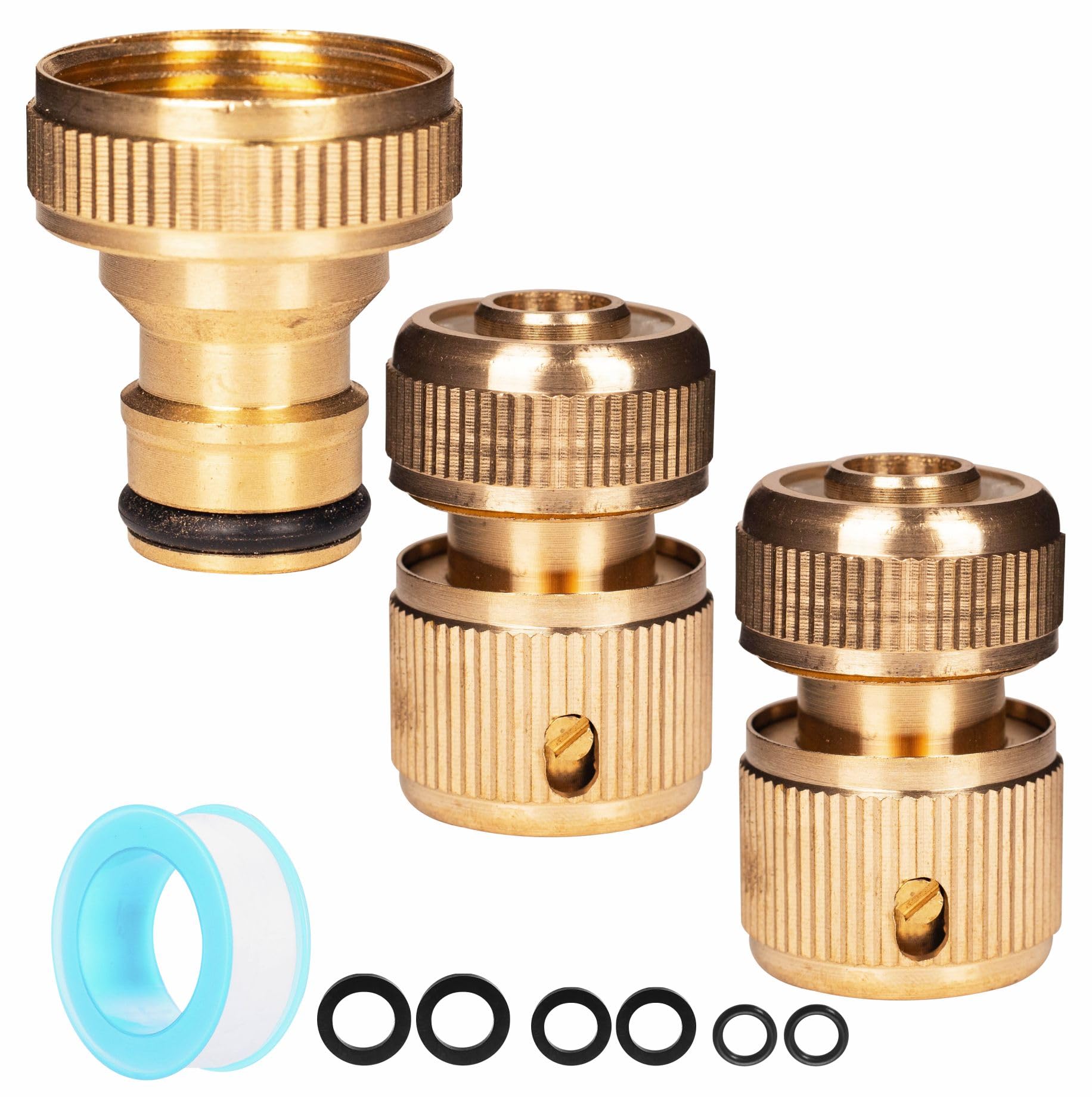 ZSYIULIA Brass Tap Connector, Kitchen Sink & Garden Hose Adapter, Brass Garden Hose Tap Connector, 3/4", Gold