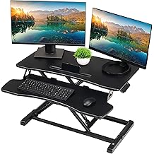 TechOrbits Standing Desk Converter-32-inch Height Adjustable, MDF Wood, Sit Riser-Black, 32"