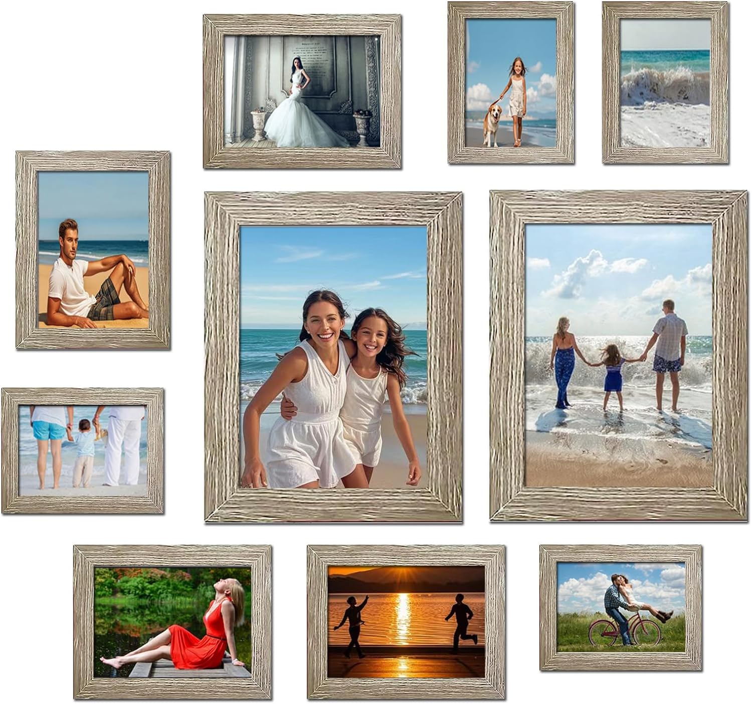 Pacome Picture Frames set with Two 11x14, Four 8x10, Four 5x7 Gallery Wall Frame Set,Collage Picture Frame,10Pack Farmhouse wood Photo Frames for living room Wall Gallery Decor or Desk,Grey