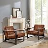 Zouron Genuine Leather Accent Chairs Set of 2, Mid Century Modern Chairs with Black Metal Frame, Upholstered Lounge Single Sofa Arm Chairs for Living Room, Bedroom, Retro Brown
