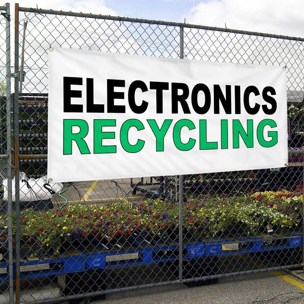 Vinyl Banner Multiple Sizes Electronics Recycling Black Green Business Outdoor Weatherproof Industrial Yard Signs 6 Grommets 36x72Inches