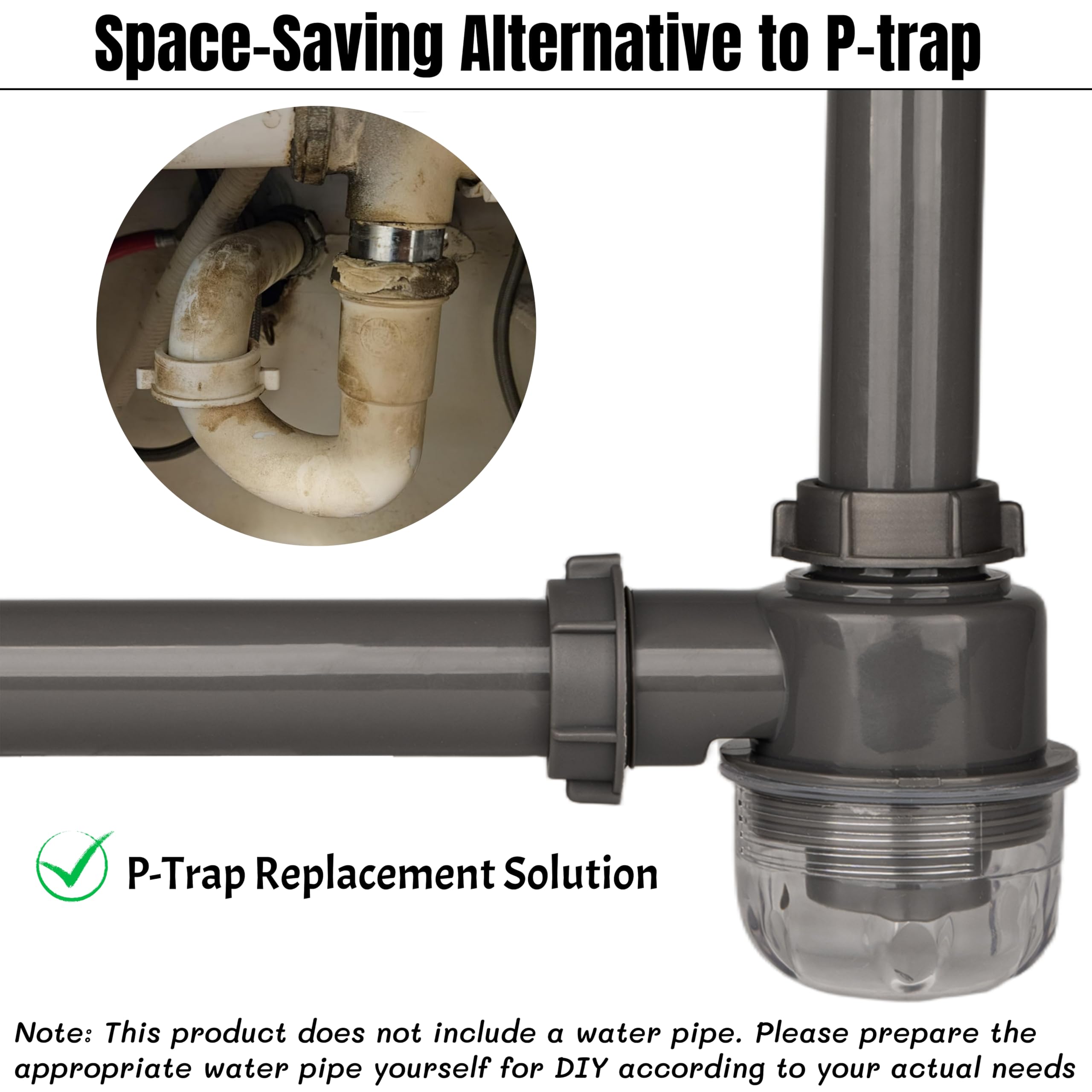 IFealClear Flexible P-Trap Drain Pipe – 2 Pack, Adjustable 11-34.5 Inch, Fits 1-1/2'' & 1-1/4'' Sinks – For Kitchen, Bathroom, Garbage Disposal – Easy Install, No Tools - View #2