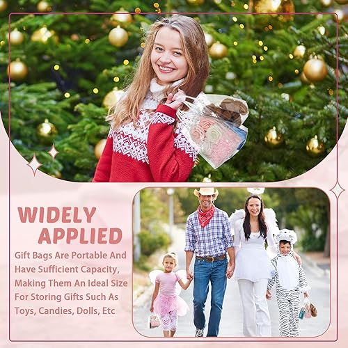 Miniatura 4 de LEIFIDE 50 bolsas de regalo transparentes con asas, bolsas de regalo de plástico PVC transparentes, reutilizables, bolsas de dulces para bodas,