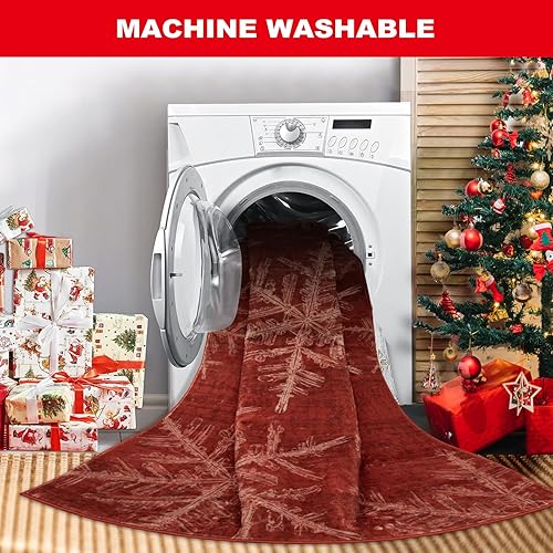 Miniatura 2 de Lahome Alfombras de área lavables de Navidad, 3 x 5 pies, con copos de nieve, para interiores, antideslizantes, lavables, para decoración de