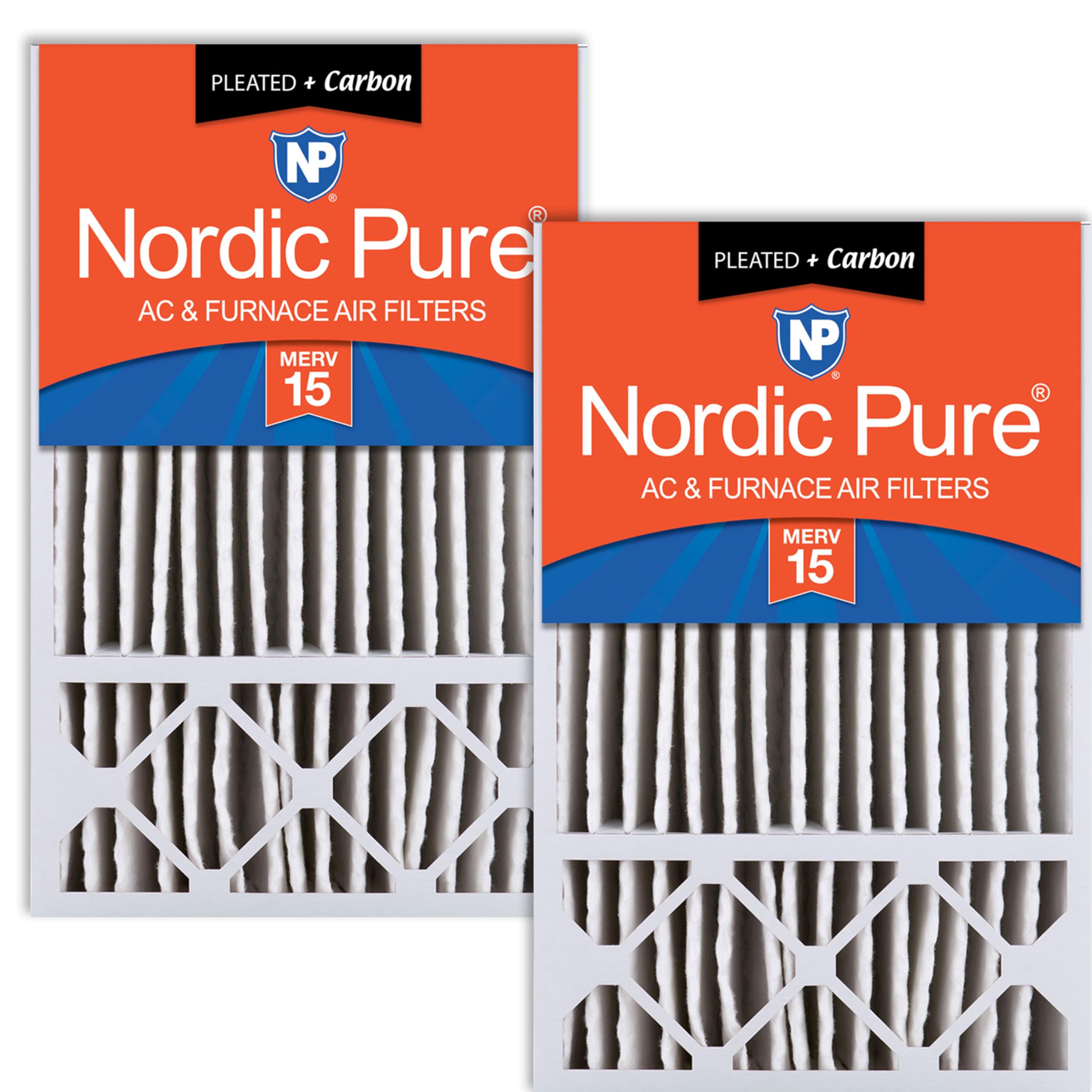 Nordic Pure 16x25x5 Pleated MERV 15 Plus Carbon Air Filters 2 Pack