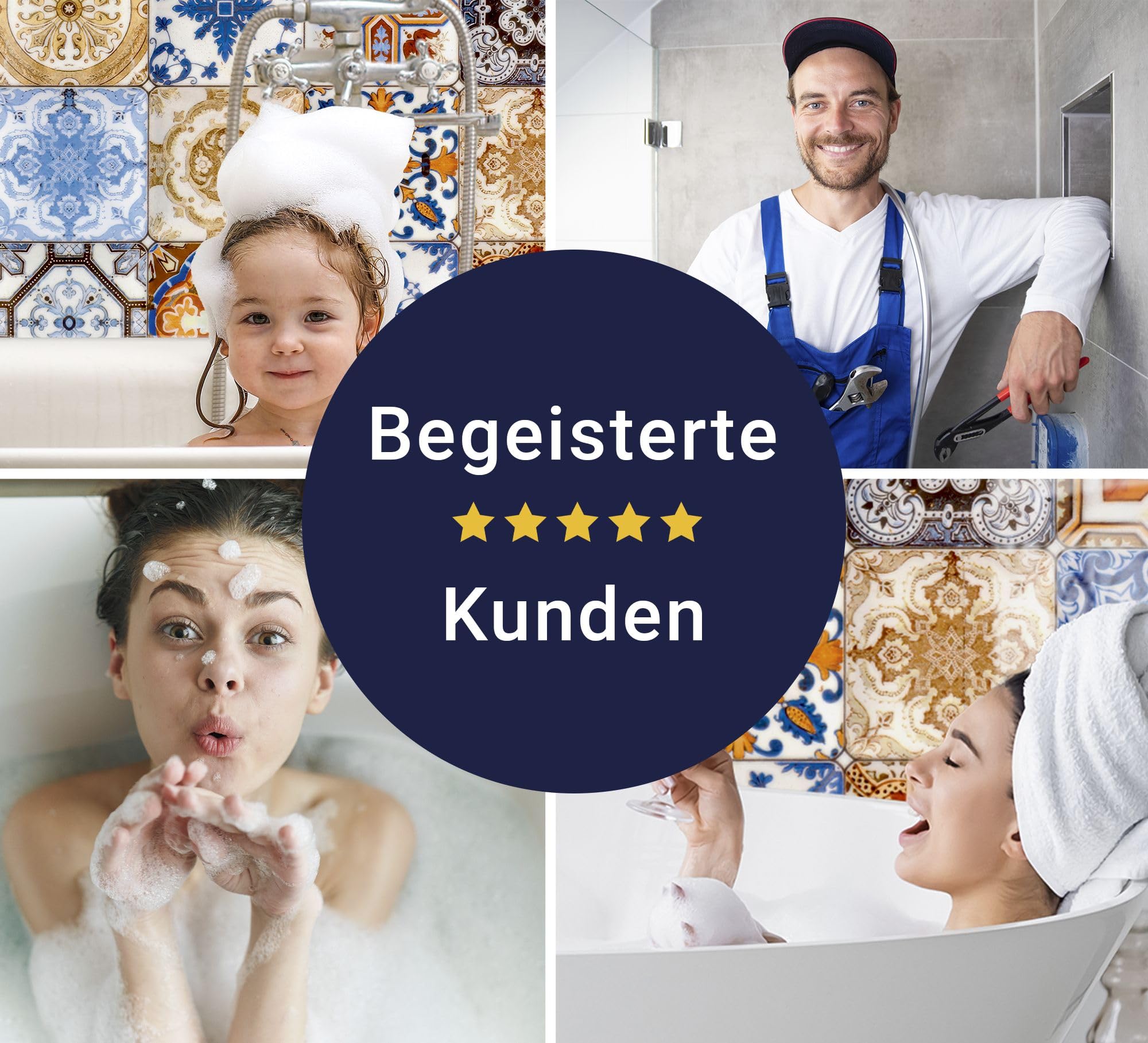 timalo Waschbecken und Badewannenrückwand 120 x 60 cm - aus Acrylglas | Azulejo Muster – mediterrane Fliesen | Wandpaneele Bad Badrückwand Platte Badewanne Rückwand Badezimmer Glasoptik