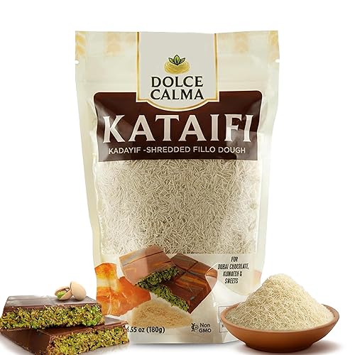 Miniatura 7 de Dolce Calma Masa Kataifi seca de alta calidad de 14.1 onzas (14.11 oz) | Bolsa resellable | Kadayif para postres de chocolate Dubai, Kunafa y