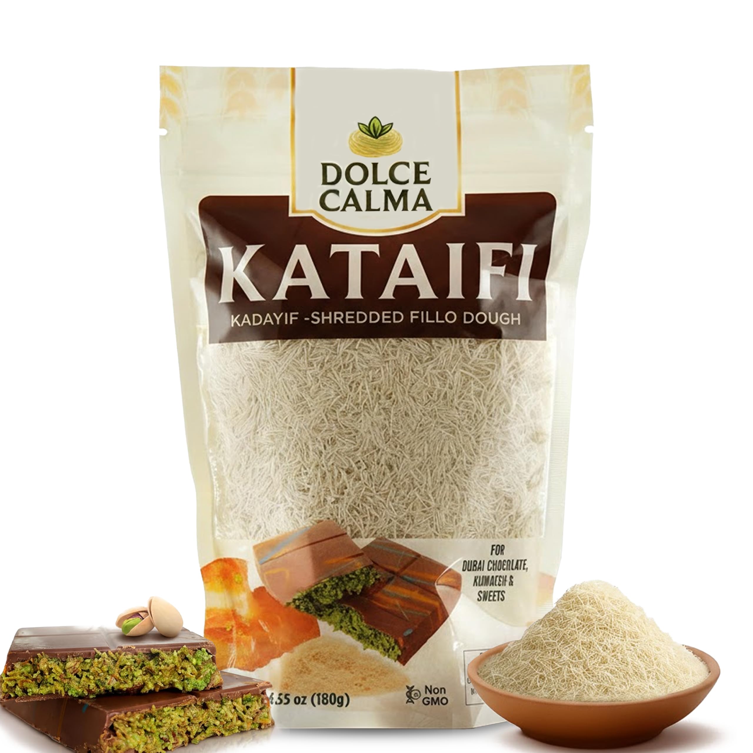 Dolce Calma Dried Kadayif Kataifi Shredded Fillo Dough 6 4 oz 180g Resealable Bag Dubai Chocolate Bar Kunafa