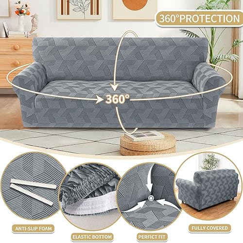 Miniatura 4 de JIVENER - Funda de sofá de 1 pieza para sofá de 3 cojines, funda de sofá de alta elasticidad con parte inferior elástica, fundas de sofá lavables