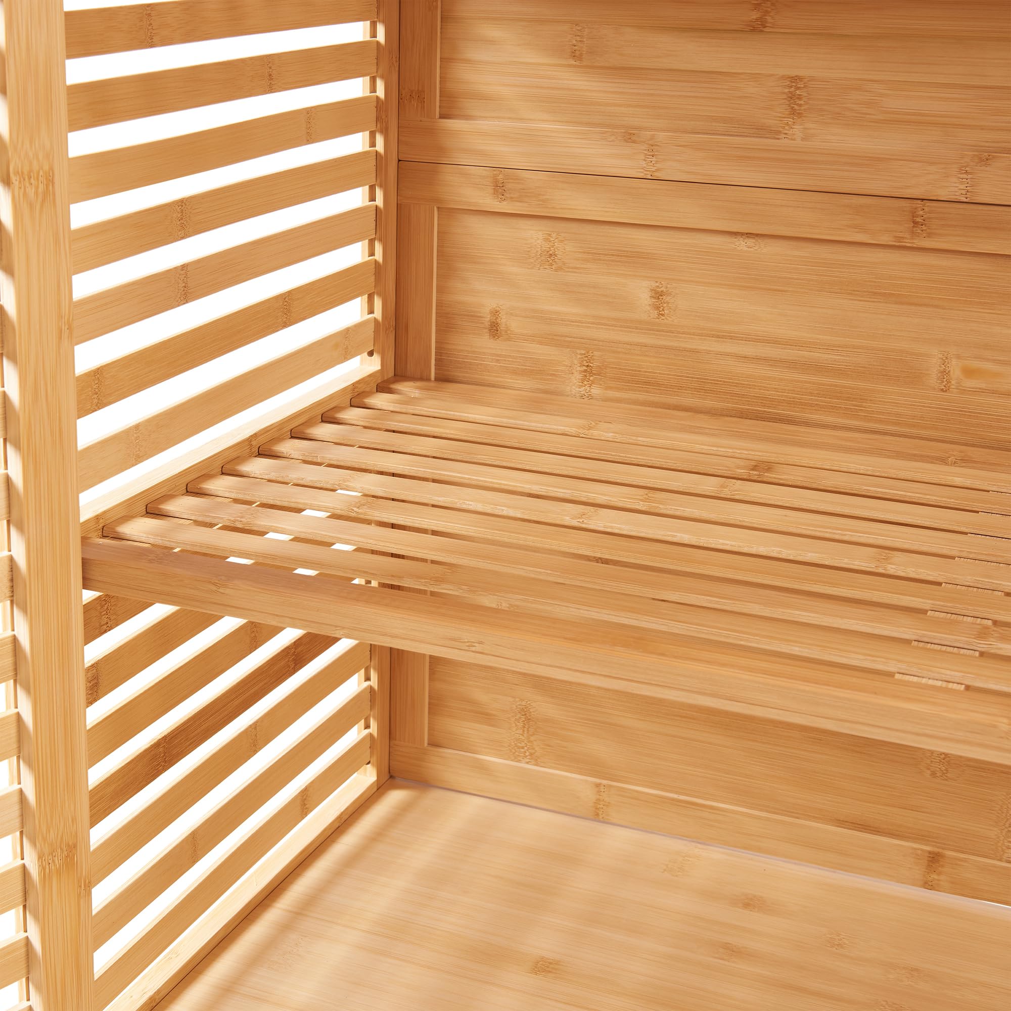 [en.casa] Badezimmerschrank Raurgela 180 x 80 x 40 cm Bambus Badezimmermöbel Küchenschrank Hochschrank Aufbewahrungsschrank