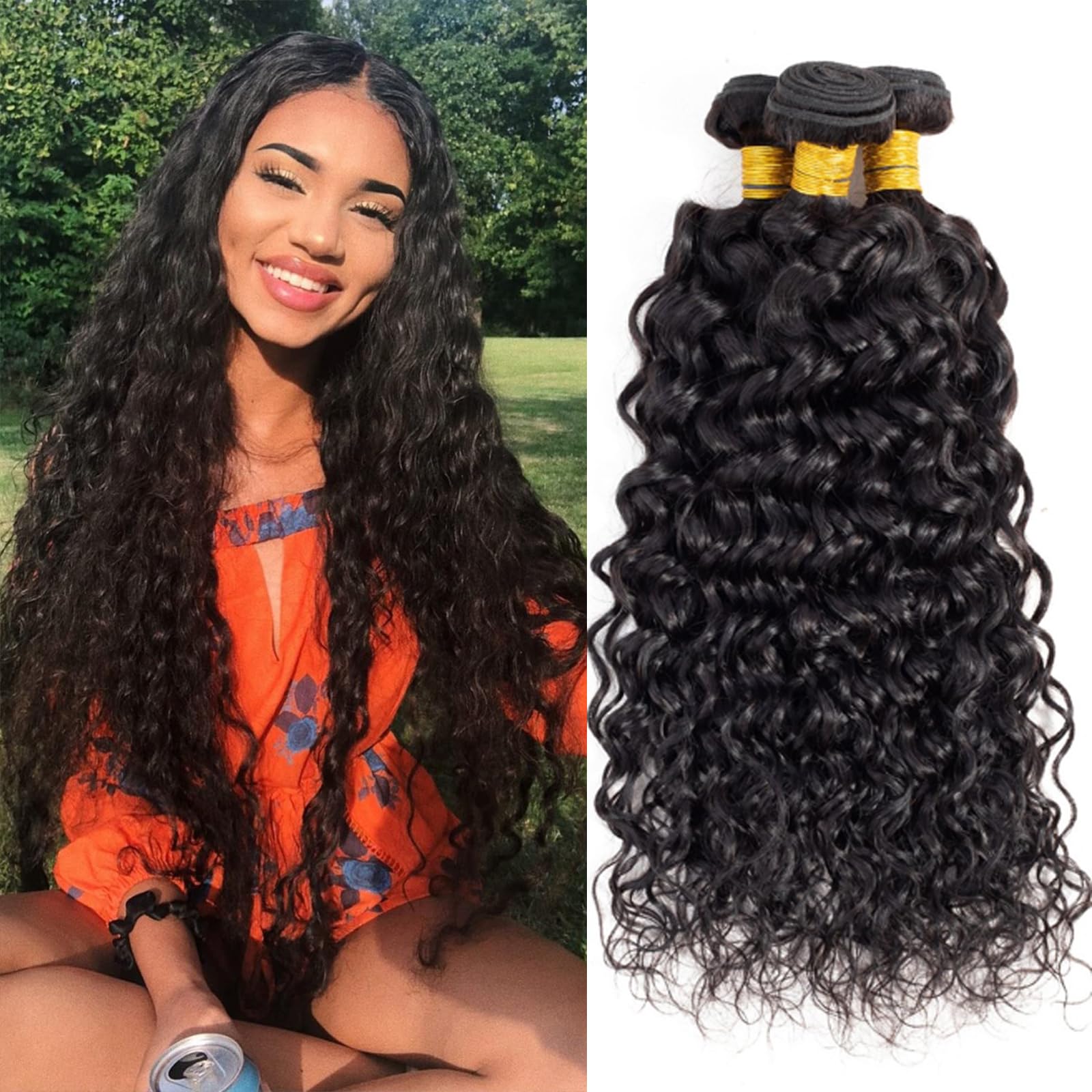 Photo 1 of Water Wave Human Hair Bundles 22 24 26 Inch 12A Curly Bundles Human Hair 100% Unprocessed Brazilian Virgin 3 Bundles Wet and Wavy Weave Extensions