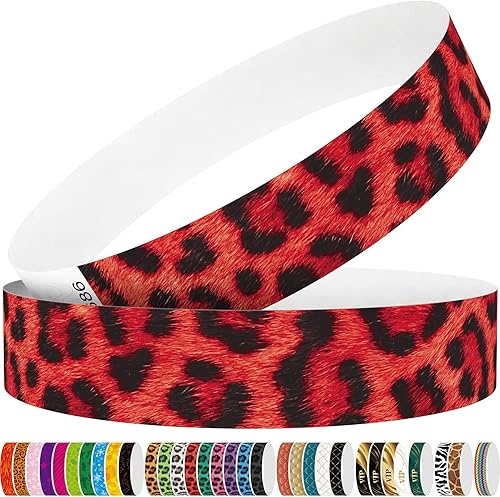 Tyvek - Pulseras para eventos, diseño creativo colorido de leopardo, pulseras de papel de 34 pulgadas, paquete de 250 unidades para fiestas, grupos,