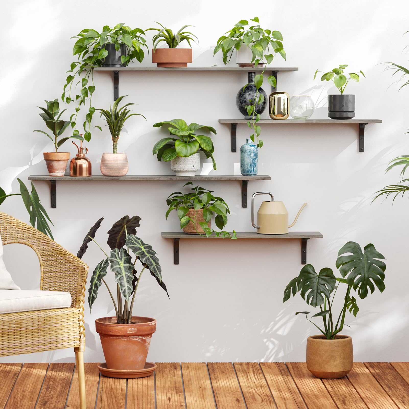 DINZI LVJ Juego de 2 estantes largos de pared de 23.6 pulgadas, fáciles de instalar, repisas de almacenamiento de pared con soportes de metal resistentes para sala de estar, baño, dormitorio, cocina,