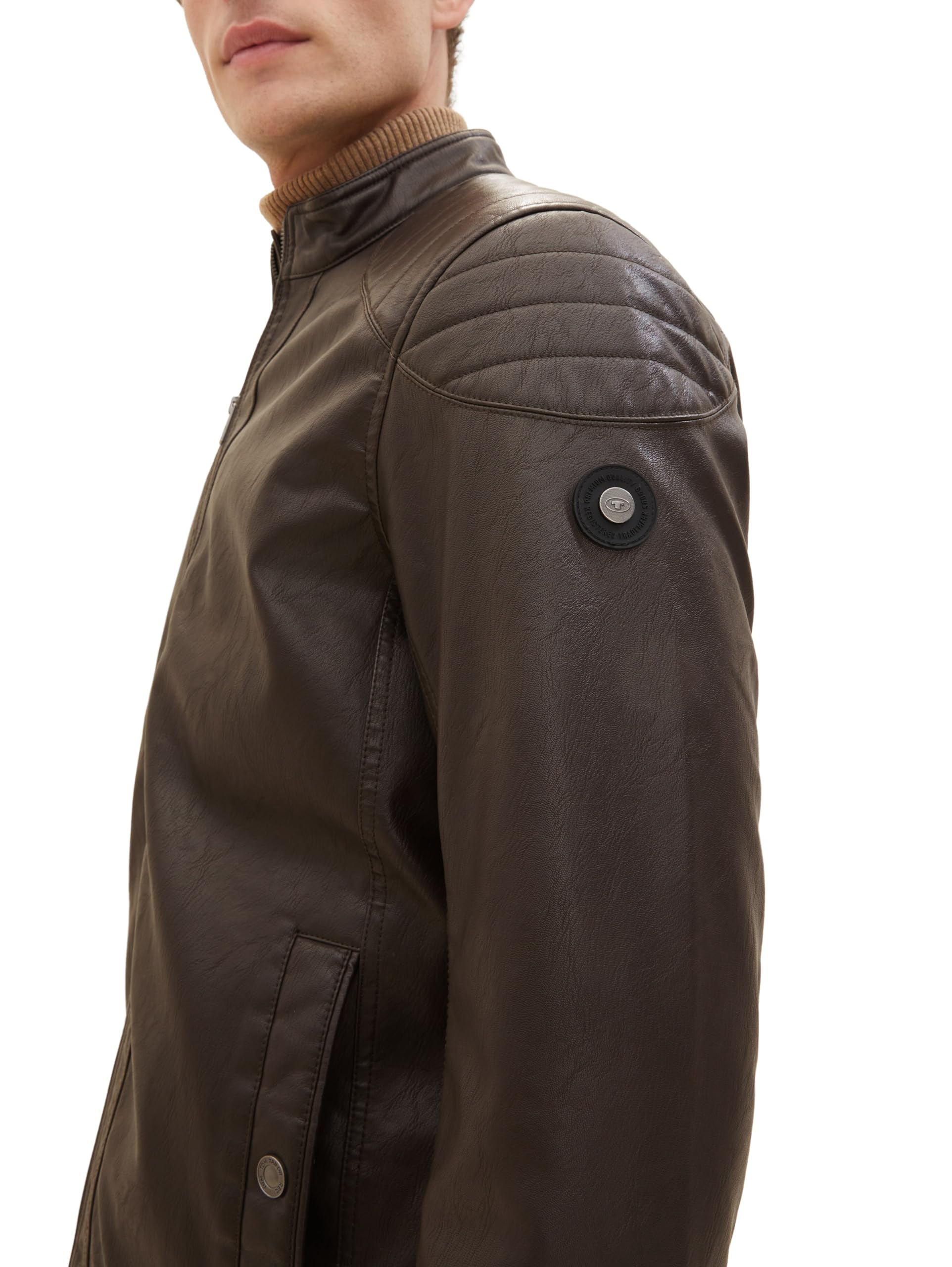 TOM TAILOR Męskie Kurtka motocyklowa ze sztucznej skóry 1026337, 31523 - Espresso Brown Fake Leather, S