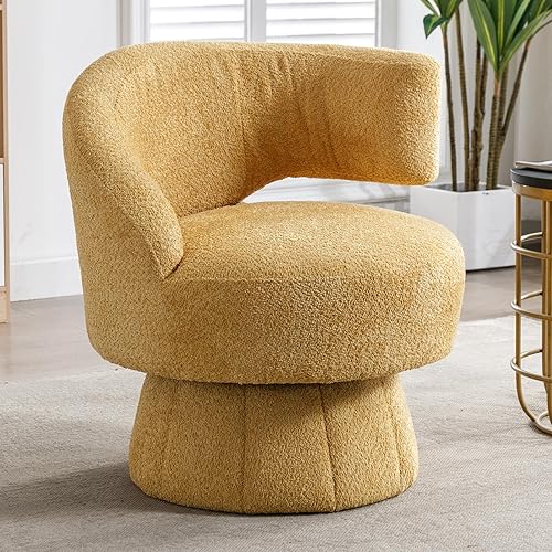 Miniatura 1 de Luxyhome - Silla redonda giratoria, moderna silla de barril ancho, sillón tapizado de peluche mullido para sala de estar, dormitorio, oficina, sala