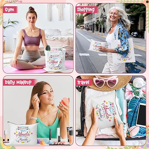 Miniatura 6 de Y1tvei Abuela - Bolsa española de 2 piezas, bolsa de maquillaje de lona La Mejor Abuela Del Mundo, plegable, reutilizable, para compras, mejor