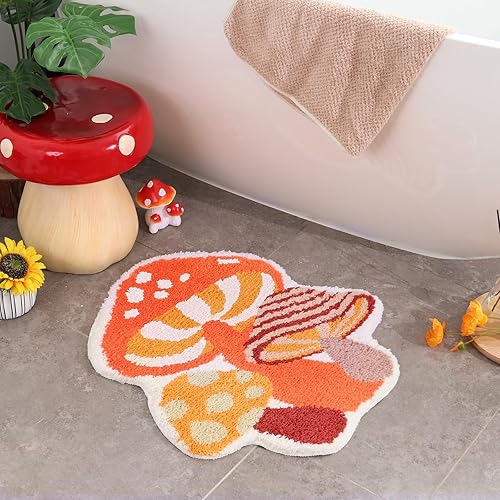 Miniatura 4 de Alfombra de baño con diseño de hongos, pequeña, antideslizante, de secado rápido, lavable, para baño, tapete de baño absorbente de agua, tapete de