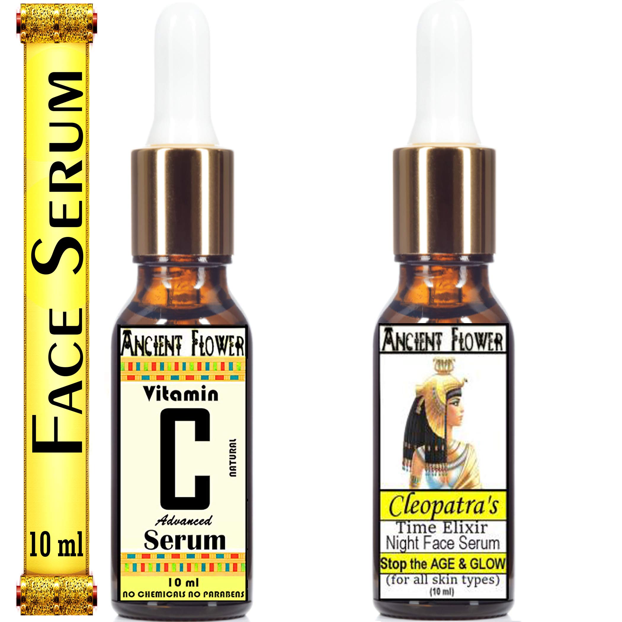 Ancient Flower Cleopatras Time Elixir Night Face Serum & Vitamin C Face Serum (Natural) (10ml + 10ml)
