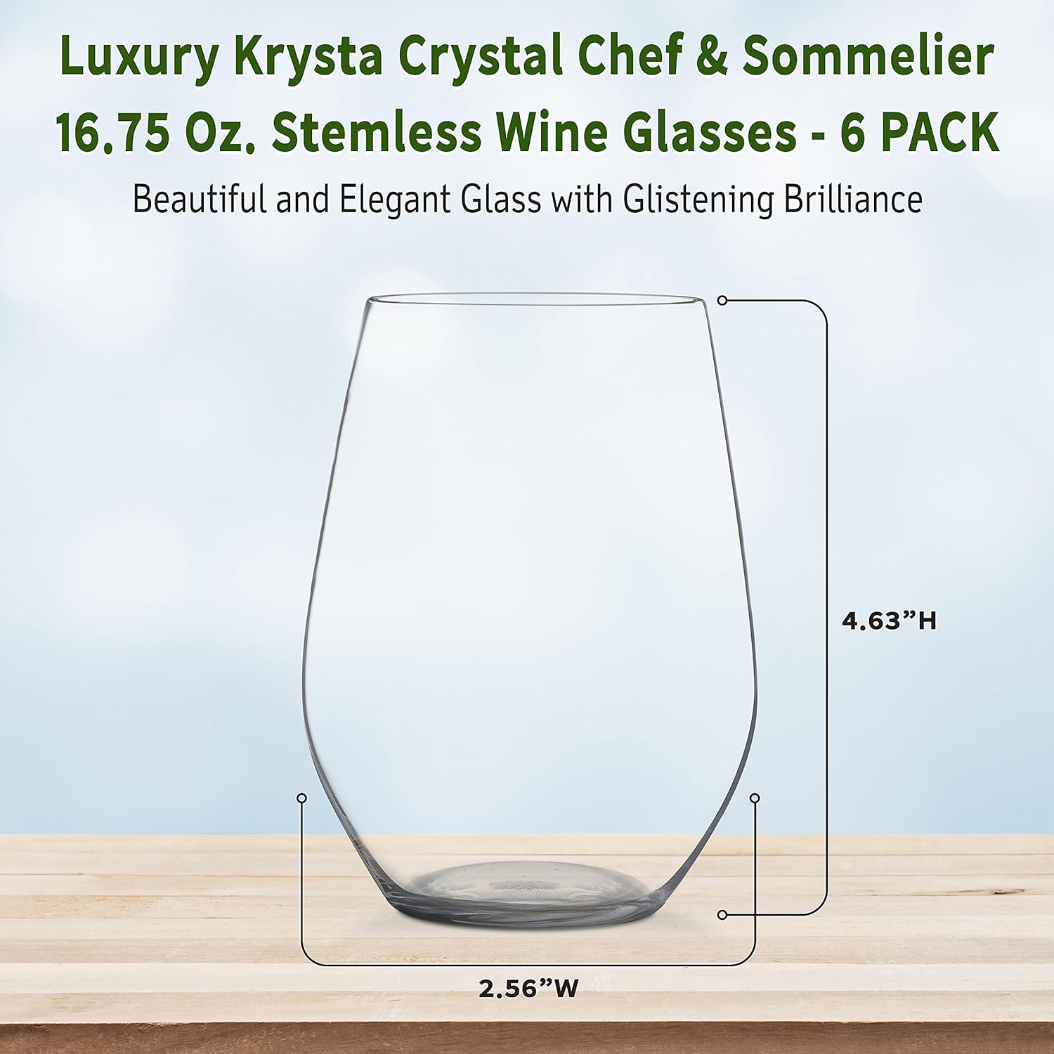 DISCOUNT PROMOS 6 Chef & Sommelier Stemless Wine Glasses Set, 16.75 oz. - Lead-free, durable, crystal, glassware - Clear