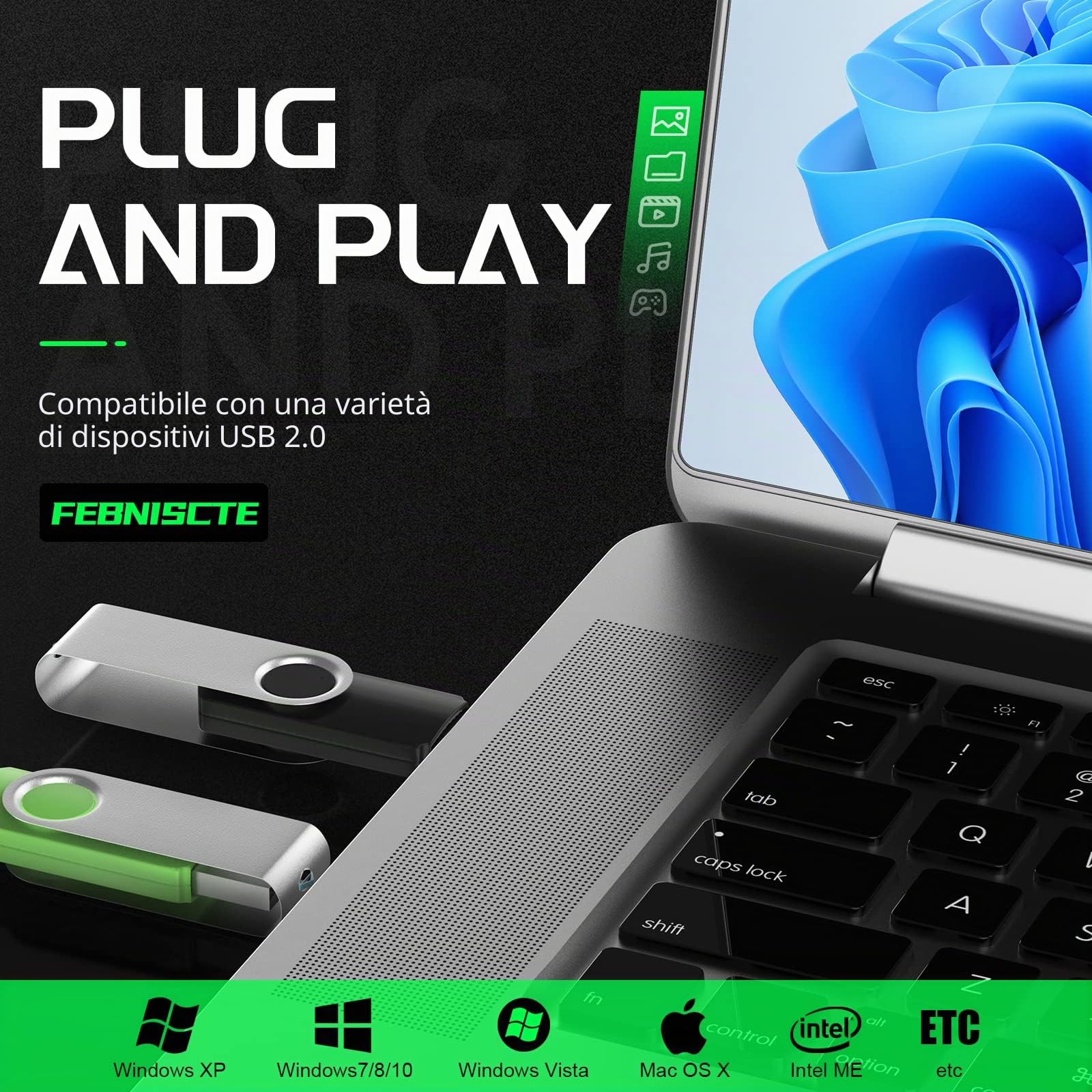 FEBNISCTE Chiavetta USB 16GB 10 Pezzi, Pennetta USB 2.0 Portatile, Pen Drives Girevole Pendrive 16 GB, Penna USB, Multicolorato Chiave USB Chiavette USB 2.0 16 Giga Pennina USB