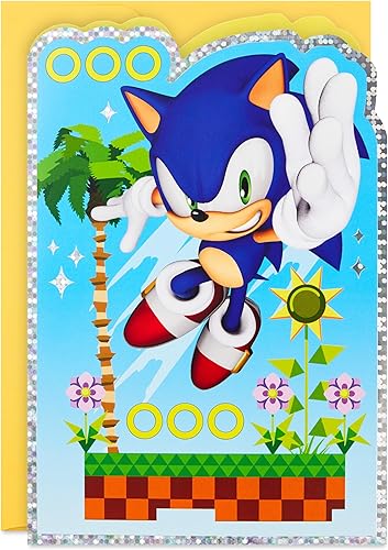 Hallmark SEGA - Tarjeta de cumpleaños de Sonic the Hedgehog para niños, adolescentes y videojuegos