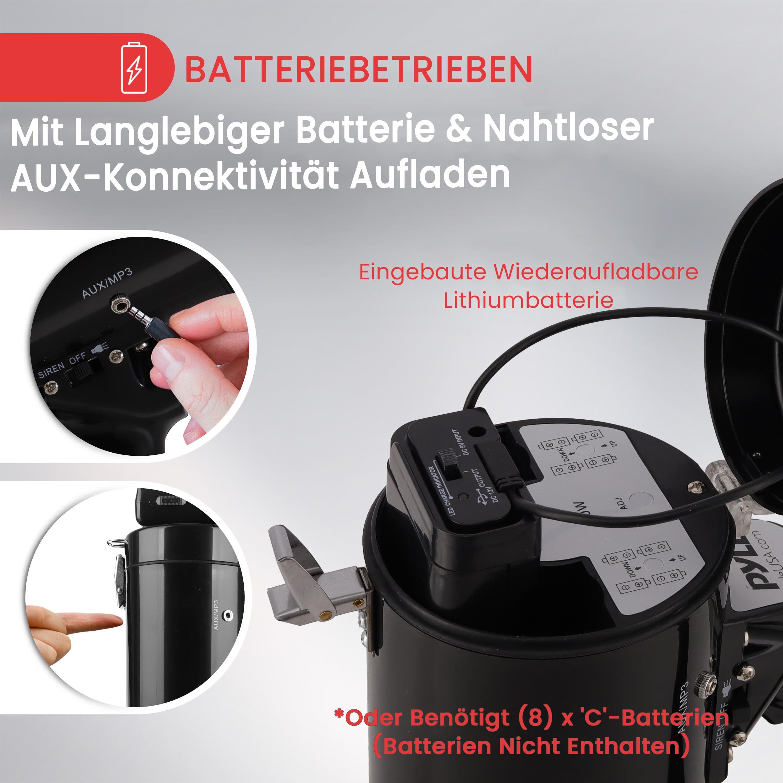 Pyle Megaphon mit Sirene, Signalhorn – Siren Megaphone – Megafon Kinder & Erwachsene 50 Watt bis 1100m Reichweite, Faltbare Megafon mit Mikrofon & Wiederverwendbare Batterie, Faltbare Handsirene