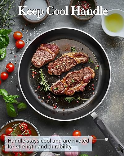 Vista 5 de Cook N Home Juego de sartenes antiadherentes de 3 piezas, 8, 9.5, 11 pulgadas, sartén de cocina para saltear compatible con inducción, turquesa