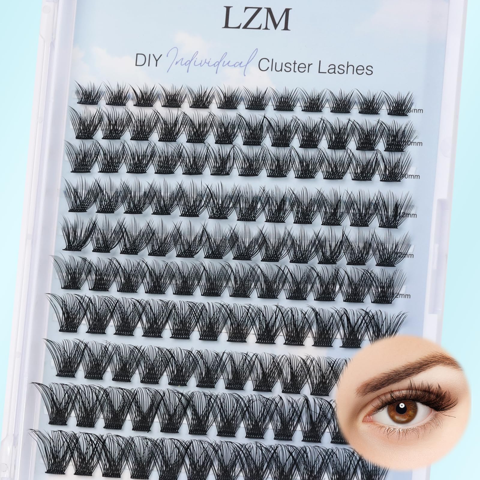 LZM Extensiones Pestañas Individuales,Pestañas Postizas en Racimo 8-16 mm, Extensión de Pestañas Individuales para DIY con Banda Super Fina en Casa (D Curl,HZ31)