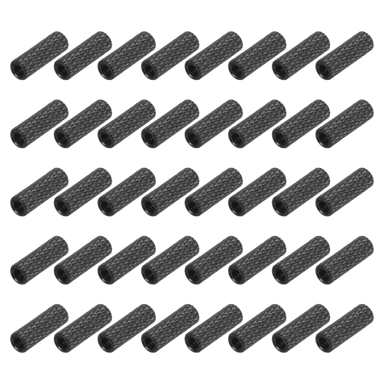 sourcing map 50Pcs M3 x 12mm Aluminum Knurled Spacer Standoff, Round Coupling Nut Bolt Connector Nut Sleeve Stud Rod Fastener for RC Drone Quadcopter FPV Drone DIY Parts (Black, 5mm OD)