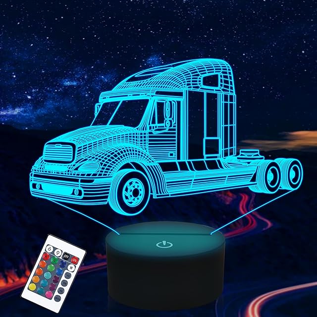 Attivolife Truck 3D Lamp, Trail Car 16 Color Changing Dimmable Hologram Lighting, Timer Toy USB Charge Table Desk Bedroom Decoration Nightlight Creative Gift for Kids Boys Girls with Remote Control