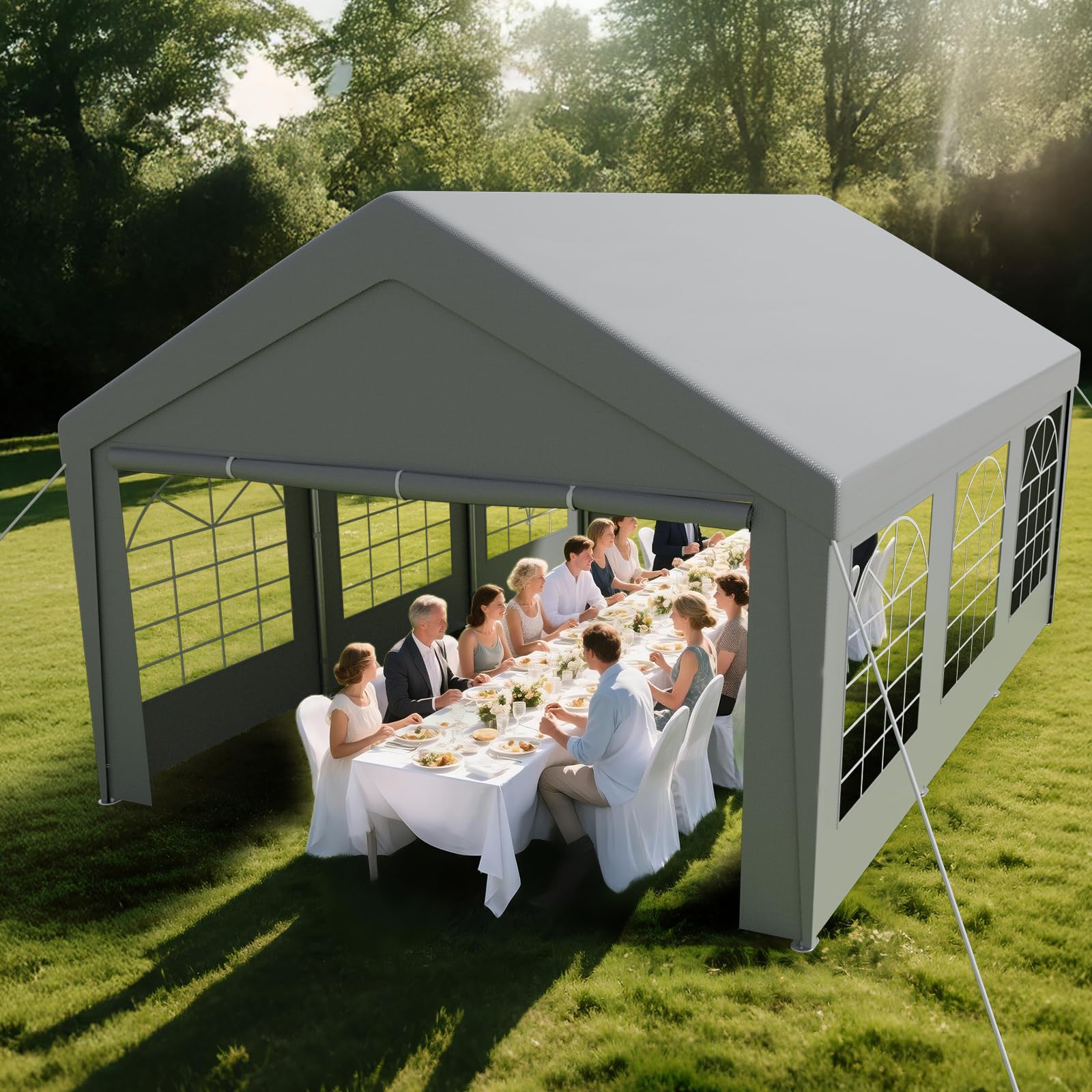 Pavillon 4x6m mit 2 Seitenwänden & 2 Giebelteilen, Dein Outdoor-Party-Spot zum Chillen, XXL Partyzelt mit Verbolzung Konstruktion, Windschutz UV-Schutz Wasserdicht, aus Stahl & PE-Plane (Grau)
