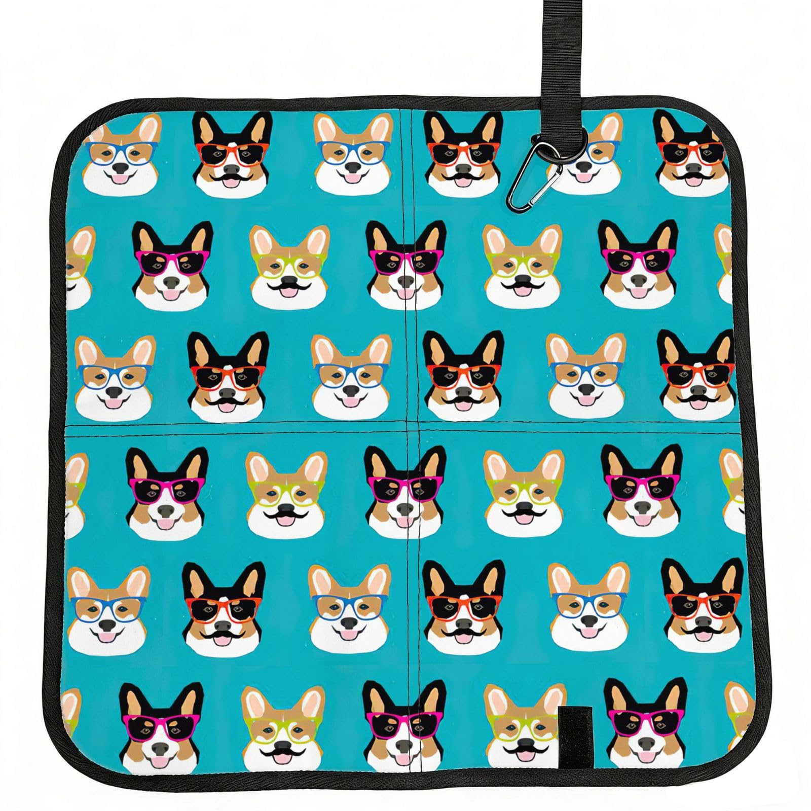 KAPPTYY Cute Corgi Glasses and Mustaches Printed Bleacher Seat Cushion PE Foam Filling, Foldable Sitting Pad for Concert Stadium Events