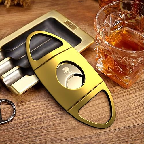 Miniatura 5 de Cortador de cigarros premium de acero inoxidable doble cuchillas guillotina oro podadora de puros, corta la mayoría de tamaños