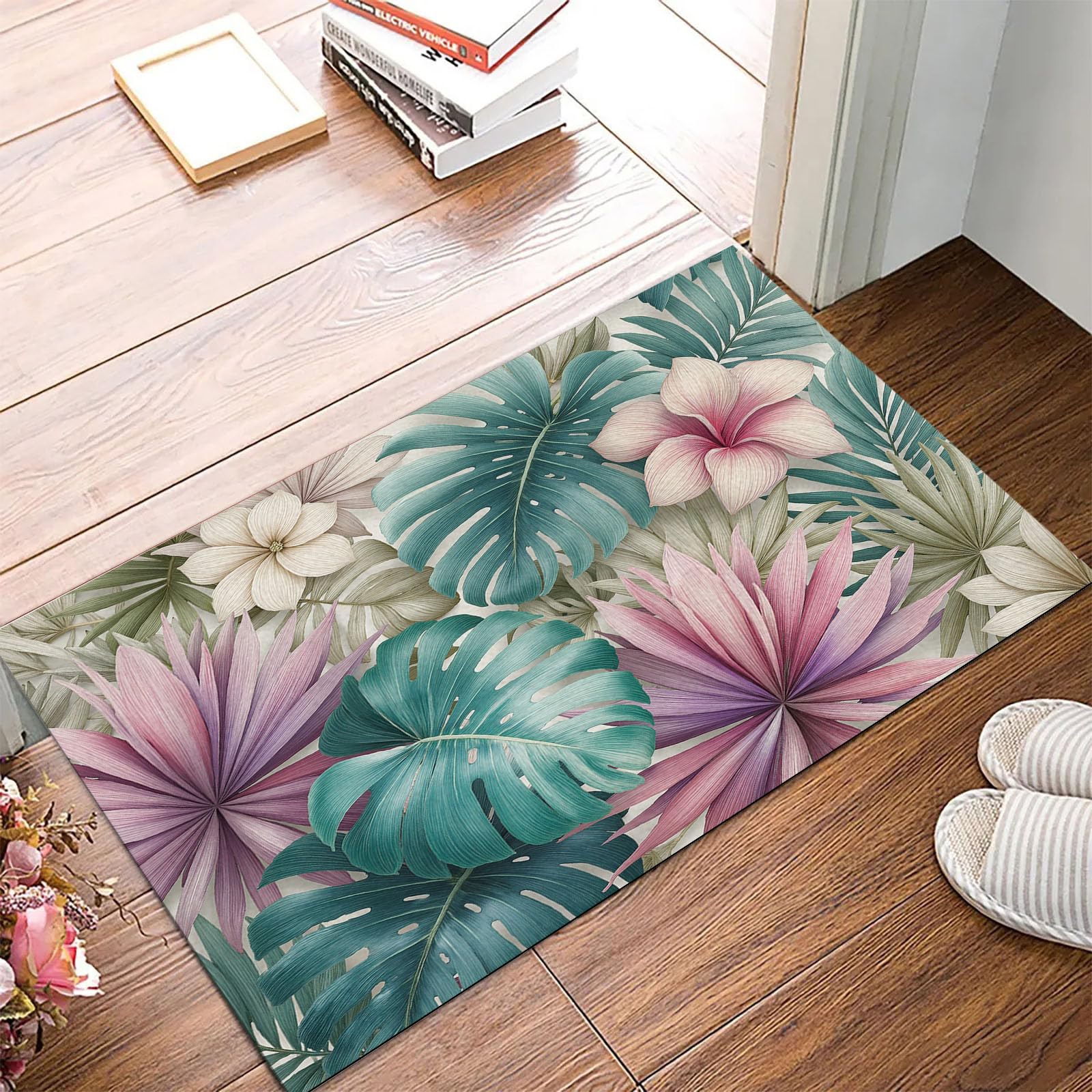 Tapis de sol absorbant paillasson interieur fleurs | Grand tapis entree 90x150cm